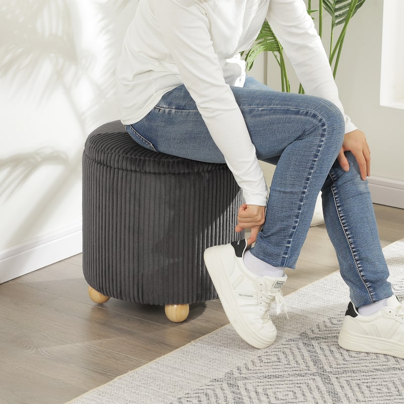 Adeco Round Velvet Storage Ottoman