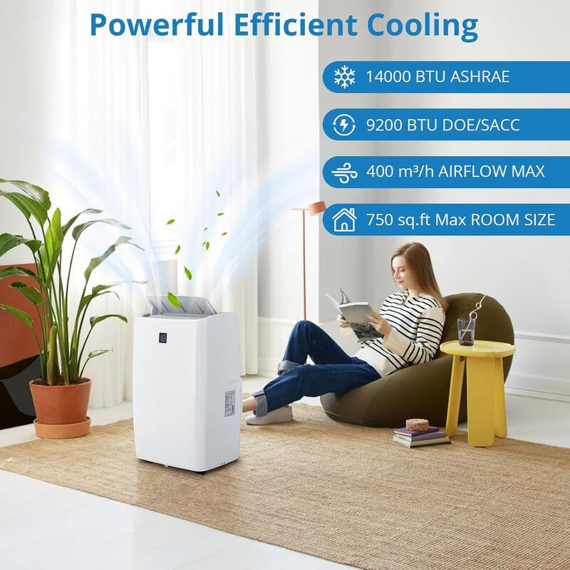 14,000 BTU Portable Air Conditioners, Cools Up to 750 Sq.Ft, Auto-Evaporation Low Noise, 3-in-1 Portable AC Unit