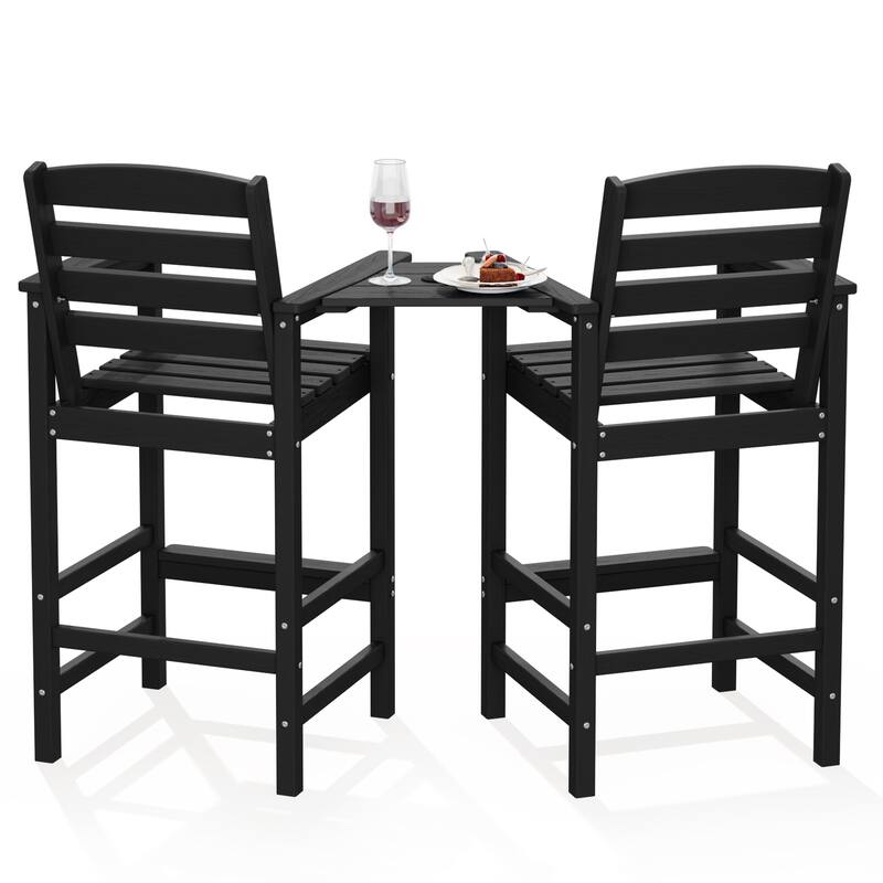 HDPE 2-Piece High Bar Stool Set with Umbrella-Compatible Connecting Panel