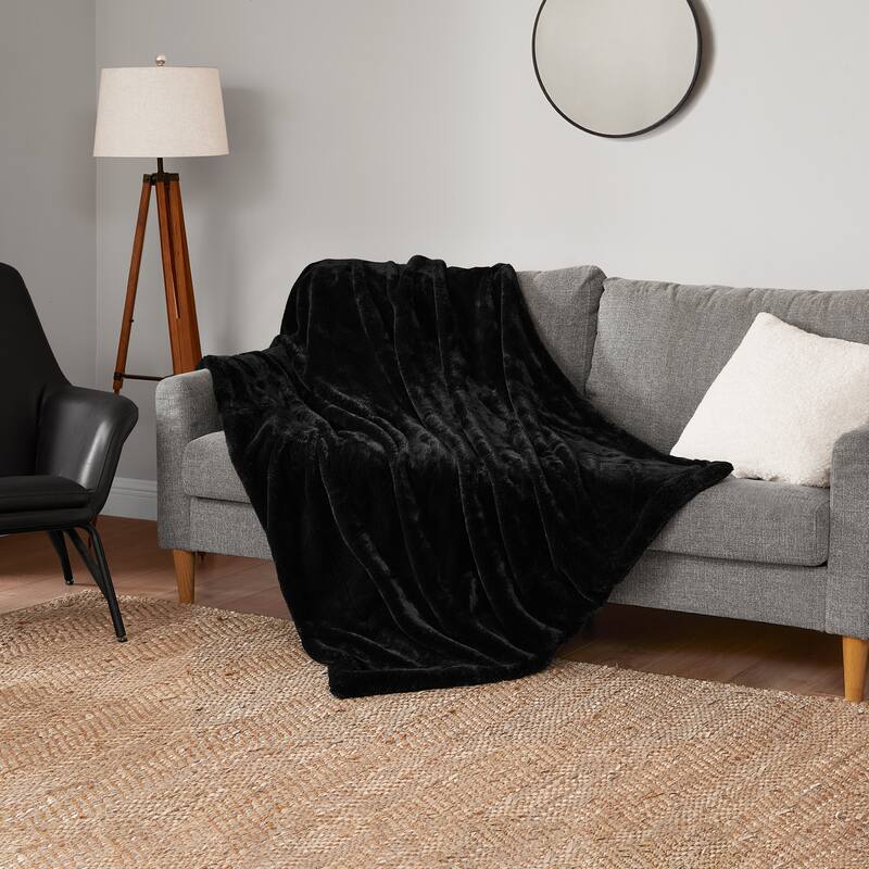 Lucky Brand Solid Synthetic Fur Rabbit 50" x 70" Throw Blanket