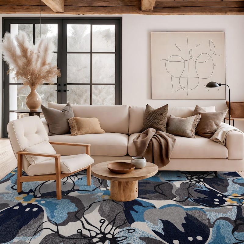 World Rug Gallery Modern Floral Non-Slip Area Rug - 6'6" x 9'