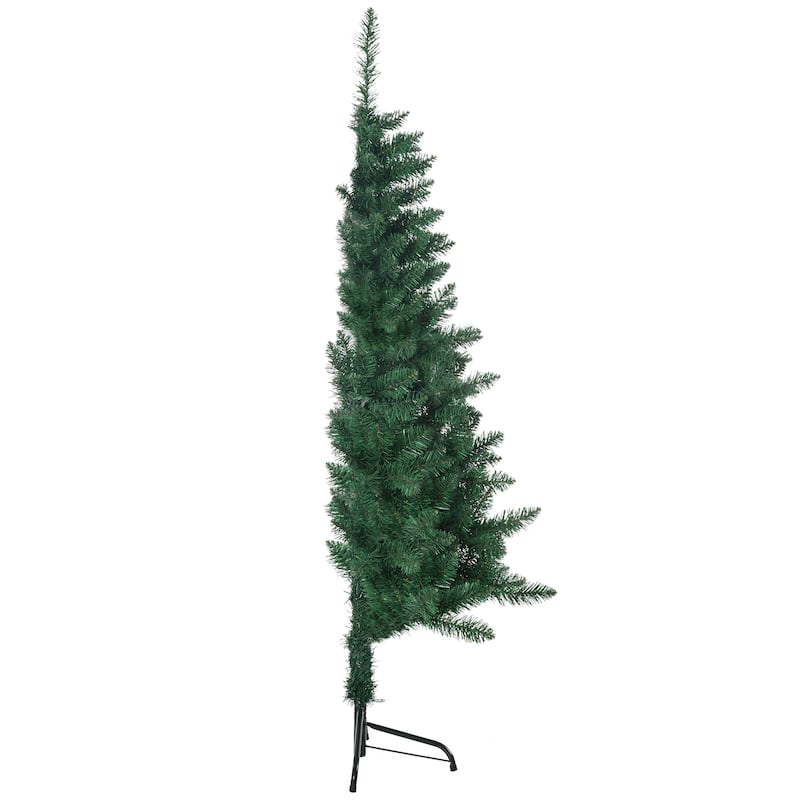 HOMCOM 5ft Half Artificial Christmas Tree Holiday Décor with 229 Branches, Auto Open, Steel Base, Green - 4.89 ft