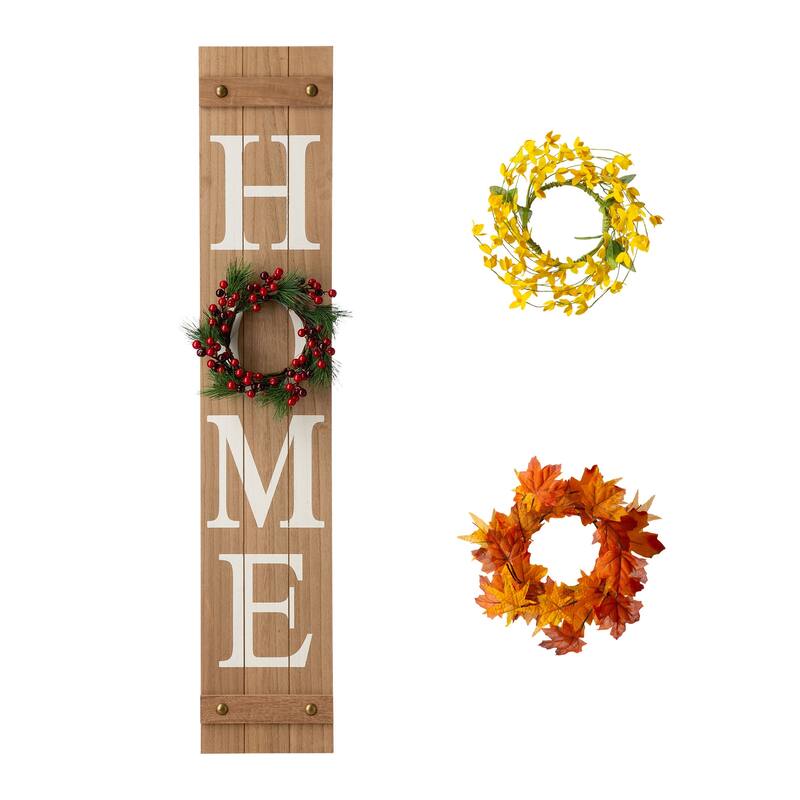 Glitzhome 42"H Wooden "HOME" Porch Sign with 3 Changable Floral Wreaths