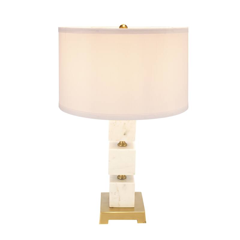 D16x26.5" White Marble Cube Table Lamp with Gold Base and Body