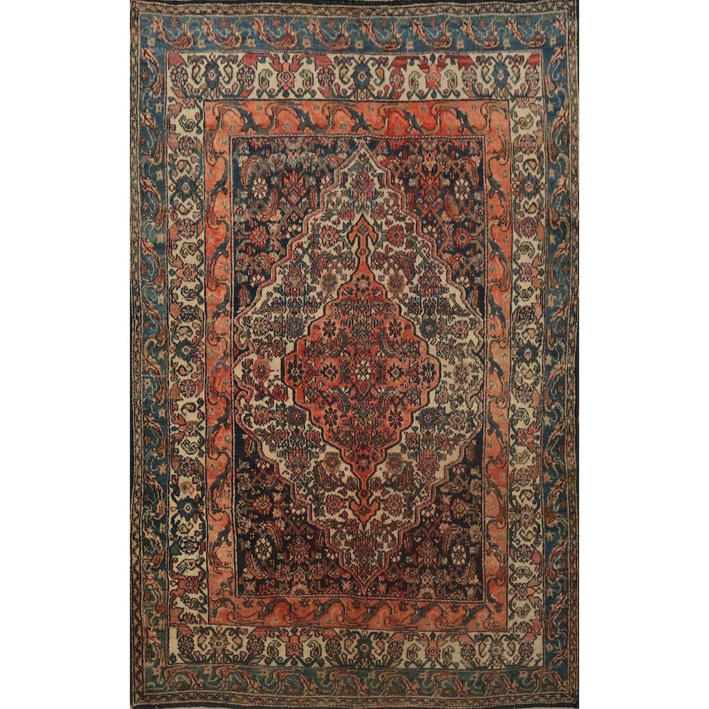 Hand Knotted Oriental 100% Wool Carpet Traditional Medallion Beige & Ivories Bibikabad Area Rug - 6' 2'' X 4' 5''