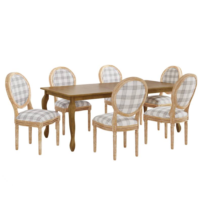 Phinnaeus French Country Fabric Rubberwood 7 Piece Dining Set with Expandable Table by Christopher Knight Home
