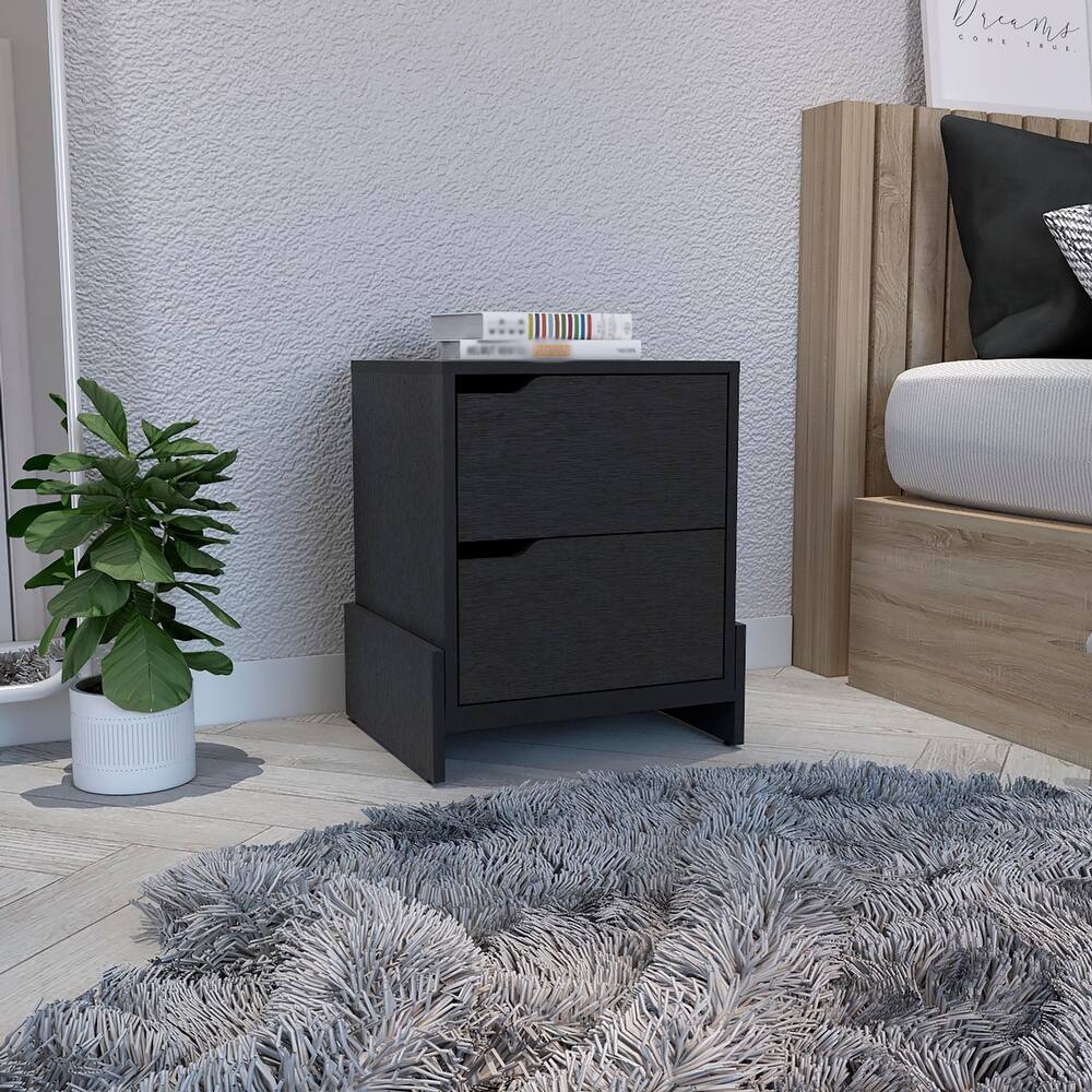 Modern easy-to install bedside Nightstand with 2 Drawers,openwork gola handles,with floor fixing two sturdy particle board legs