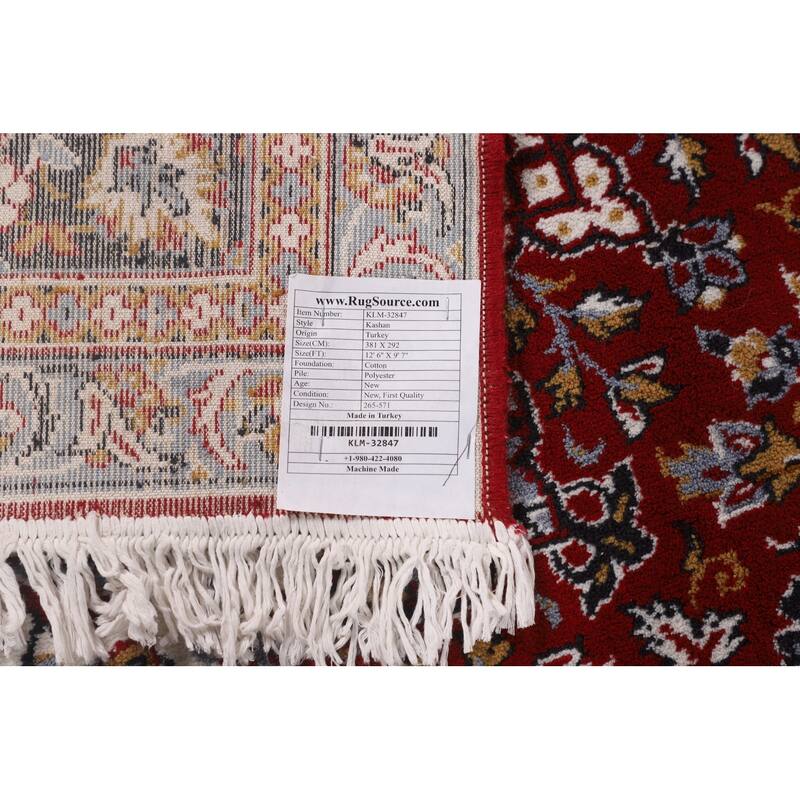 Traditional Red Kashan Turkish Rug Machine-Made Living Room Carpet - 9'7" x 12'6"