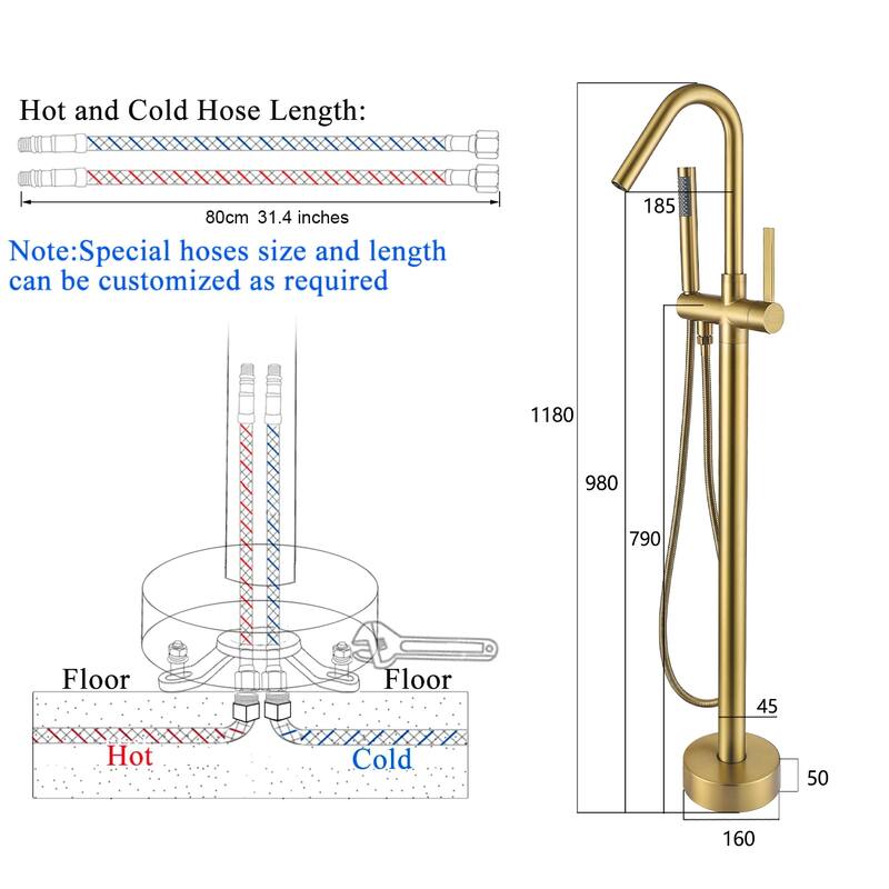 Topcraft Floor Mounted Bathtub Filler with Handheld Showerhead