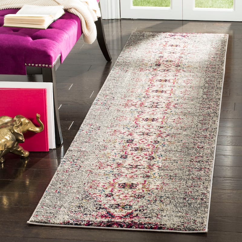 SAFAVIEH Monaco Iginia Distressed Boho Rug - 2'2" x 10' Runner - Grey/Ivory