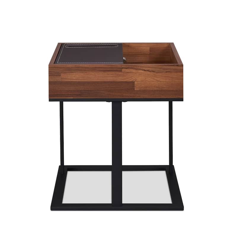 End Table in Espresso,Crafted with walnut veneer and sandy black metal ...