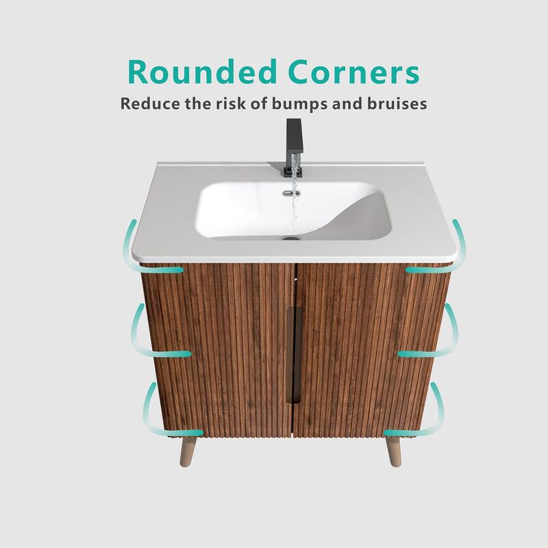 GDFStudio - Olivia Modern Elegance in Striped Walnut Bathroom Vanity with Sink and Storage Solutions - 30"