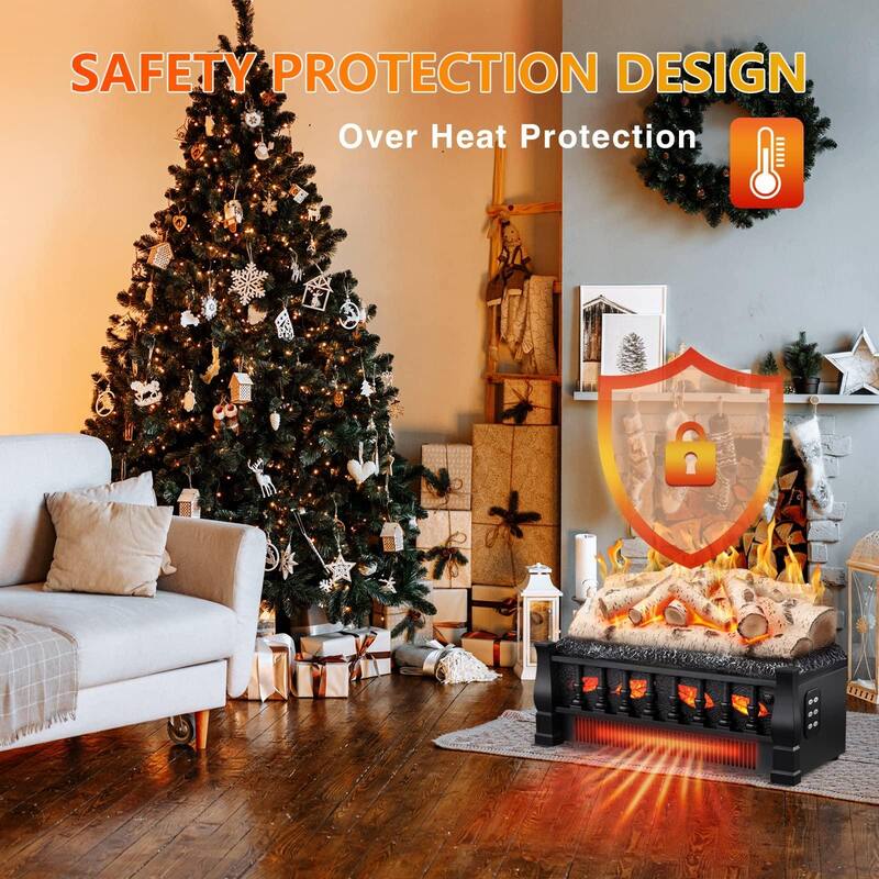 YOKOOL 21" Freestanding Electric Fireplace, Log Heater, Adjustable Flame Brightness, Overheat Protection, Remote.