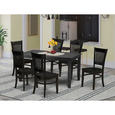 HomeStock 7-Pc Rectangle Black Finish Solid Wood Top Dining Table with 6 Chairs with Slat Back