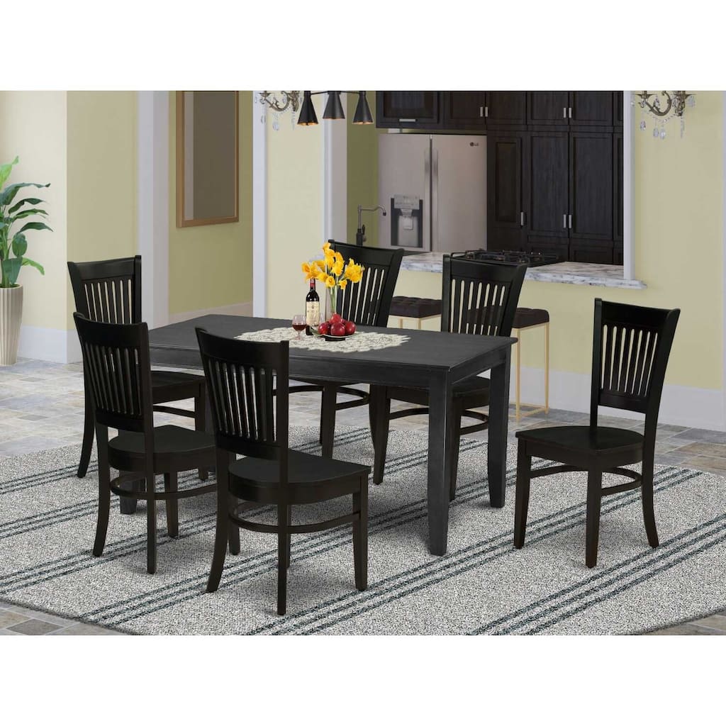 HomeStock 7-Pc Rectangle Black Finish Solid Wood Top Dining Table with 6 Chairs with Slat Back