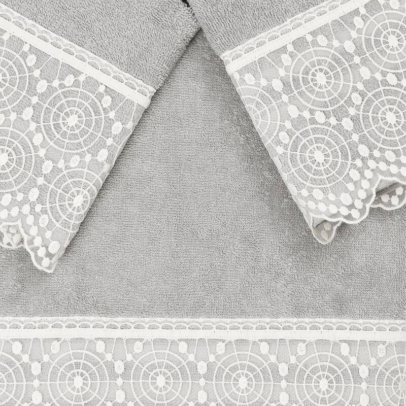 Authentic Hotel and Spa 100% Turkish Cotton Arian 3PC Cream Lace Embellished Towel Set