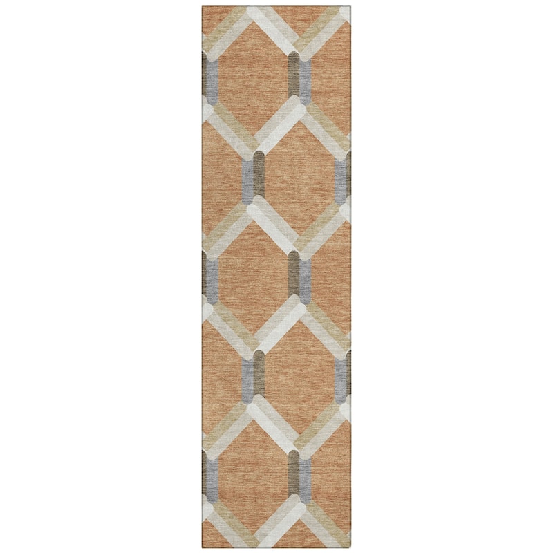 Machine Washable Indoor/ Outdoor Modern Trellis Chantille Rug