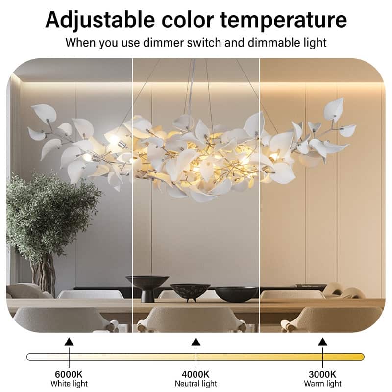KAYLA 31.5" 6-Light Luxury Gold Round Chandelier, Modern Ceramic Leaf Branch