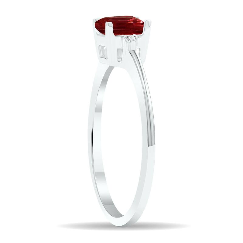 Women's Princess Cut Garnet and Diamond Classic Band in 10K White Gold