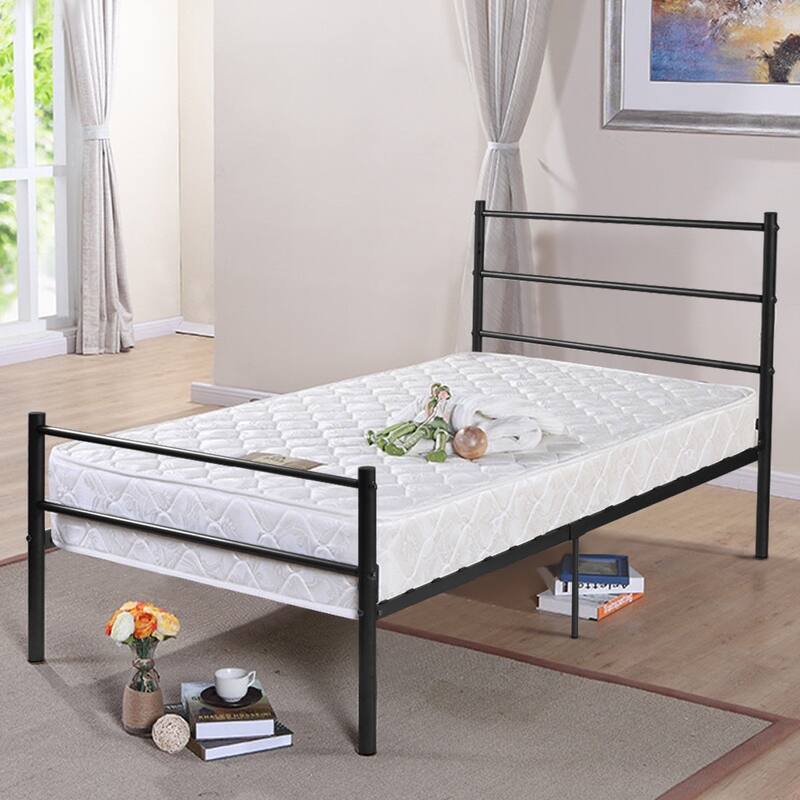 Twin Size Metal Bed Frame with 6 Legs and Headboard Brackets