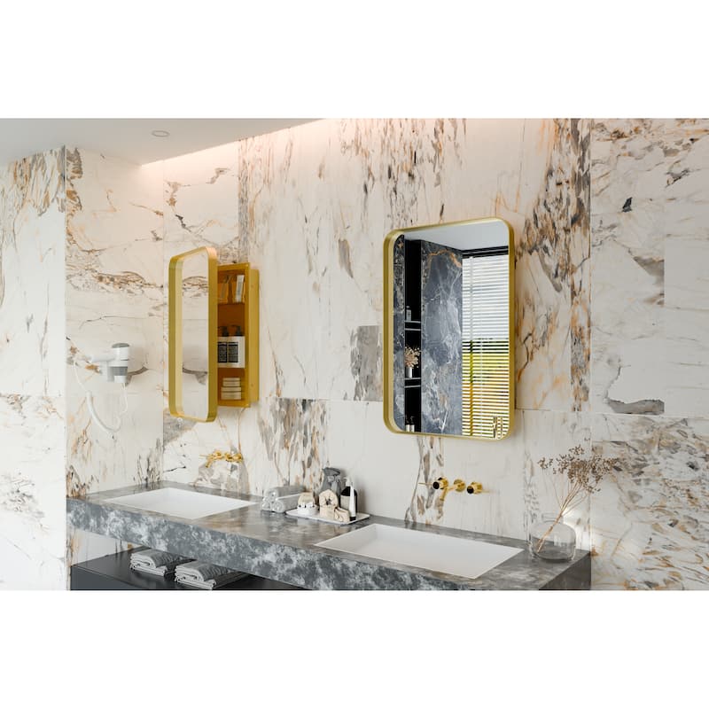 20x30 Inch Recessed Metal Framed Medicine Cabinet with Mirror and Adjustable Shelves Black Wall Mirror with Storage