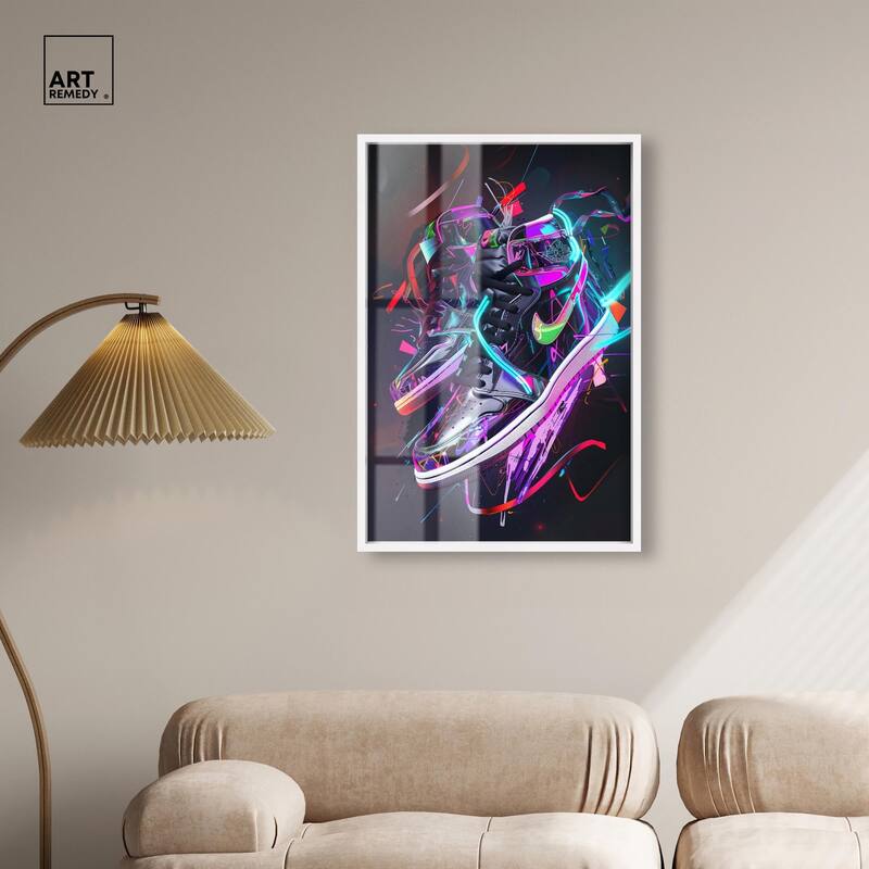 Neon Ribbons Sneakers Shadowbox by Art Remedy