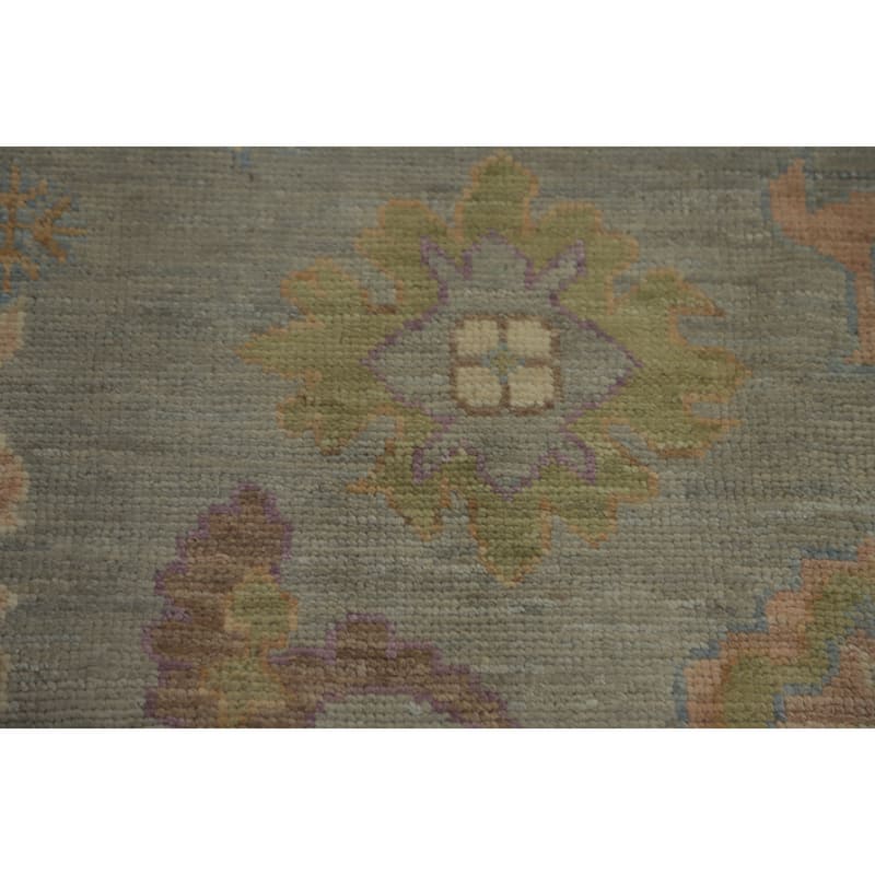 Handmade Gray Oushak Vegetable Dye Area Rug, Floral Geometric Carpet - 10' 0'' X 8' 0''