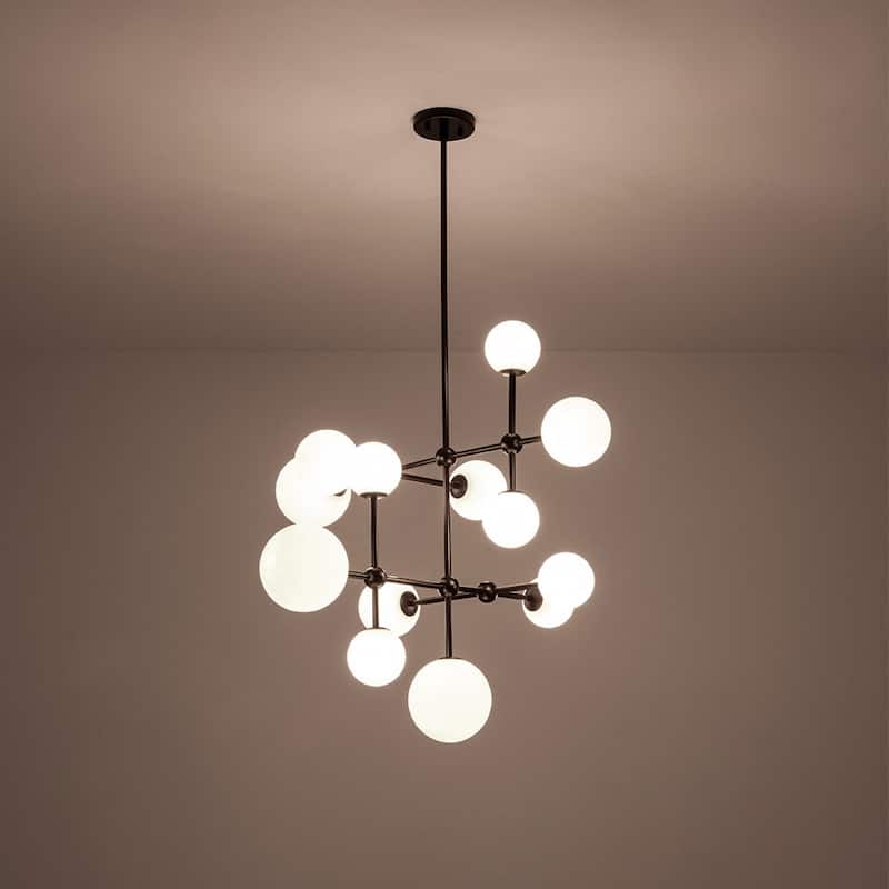 Grand Tiered Frosted Glass Bubble Sputnik Dimmable Entry Chandelier