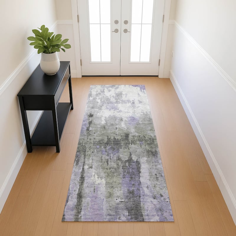 Machine Washable Indoor/ Outdoor Abstract Modern Chantille Rug
