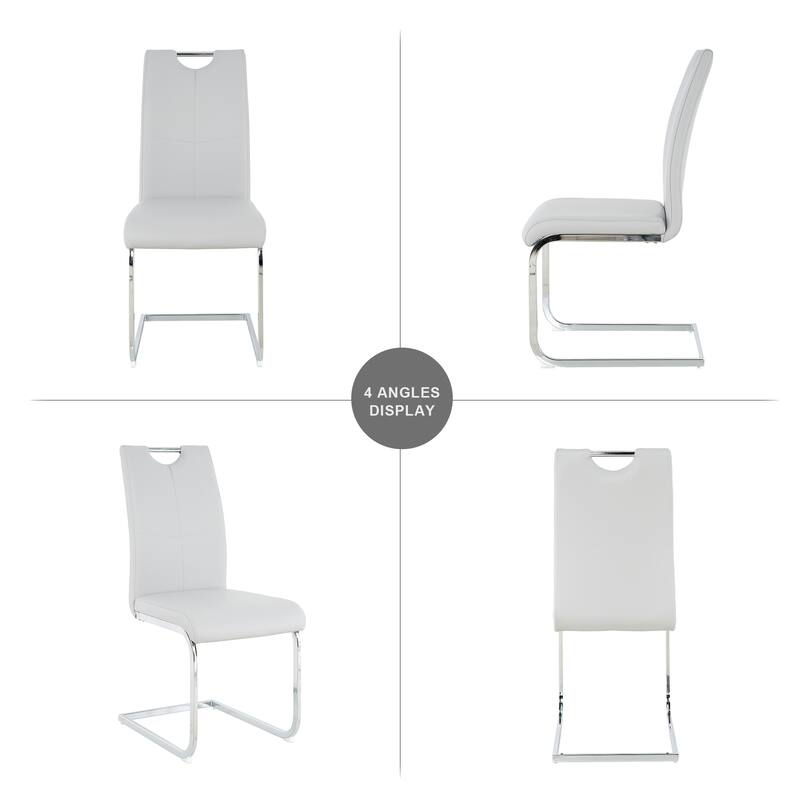 Modern Set of 2 Dining Chairs with Leather Cushioned Seat, Chrome Metal Legs, for Dining Room, Living Room, and Bedroom