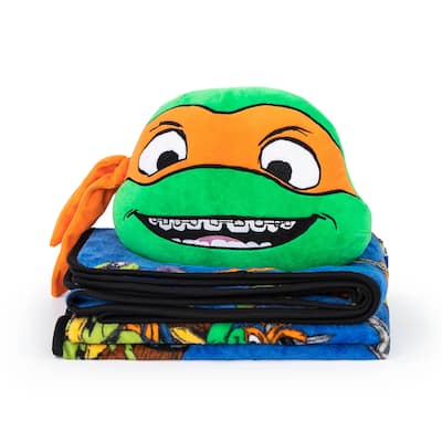 Nickelodeon TMNT Mutant Mayhem Nogginz Pillow Travel Throw Set
