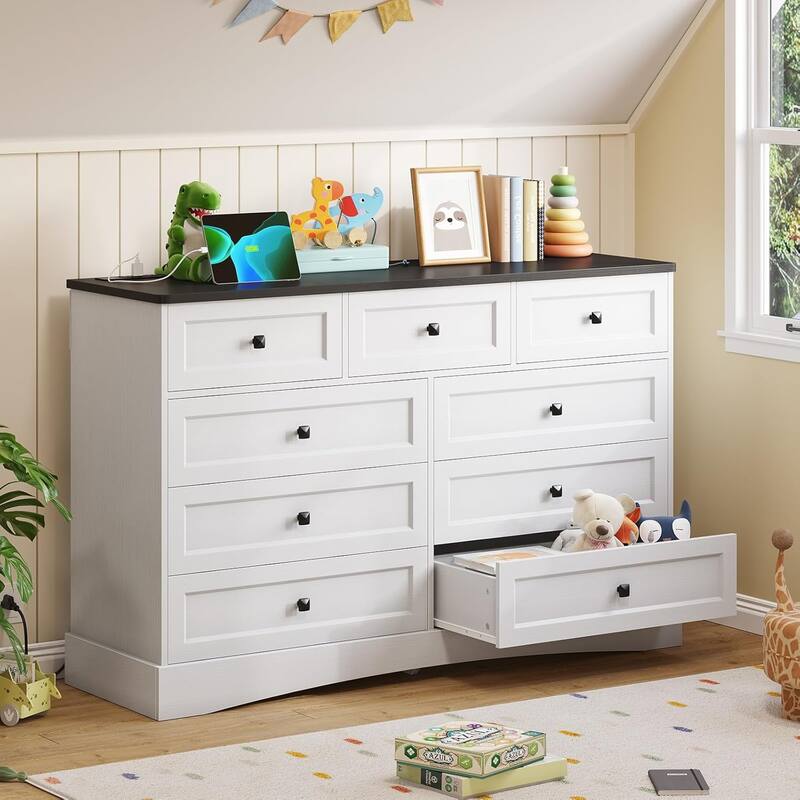 Bedroom Dresser Charging Station Storage Drawers Chest of Drawers