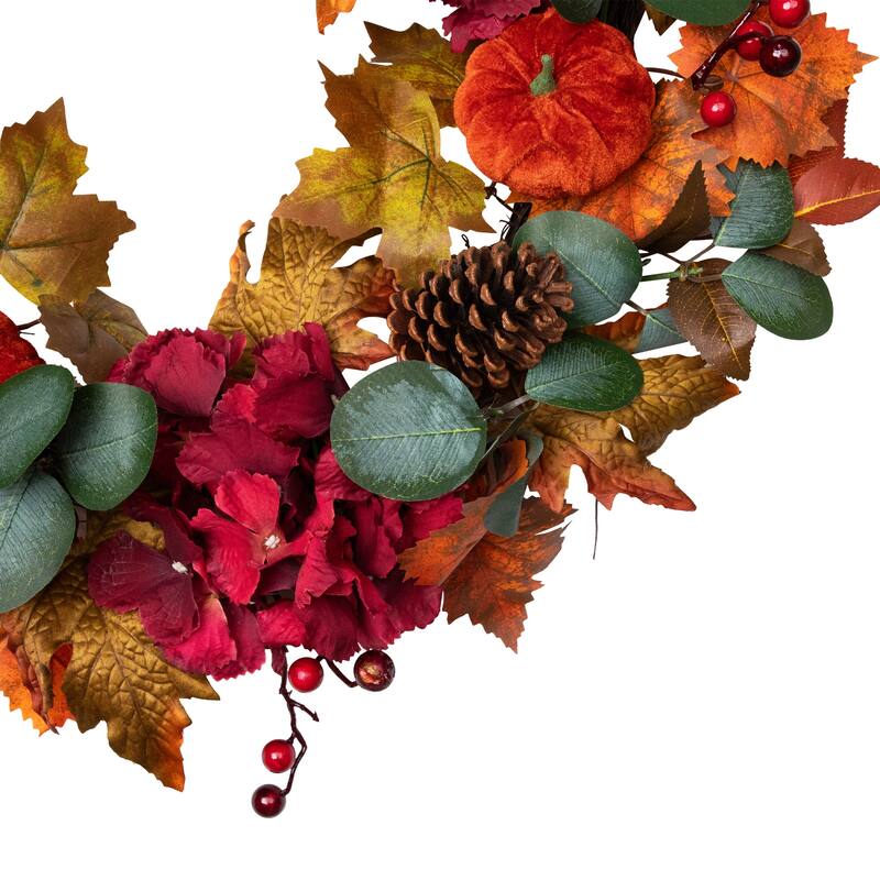 Orange Burgundy Fall Harvest Artificial Floral Pinecone Wreath, 22"