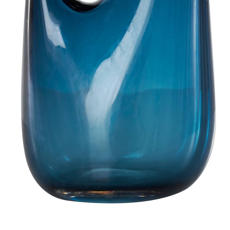 Blue Glass Abstract Vase with Cutout Handle and Elongated Opening