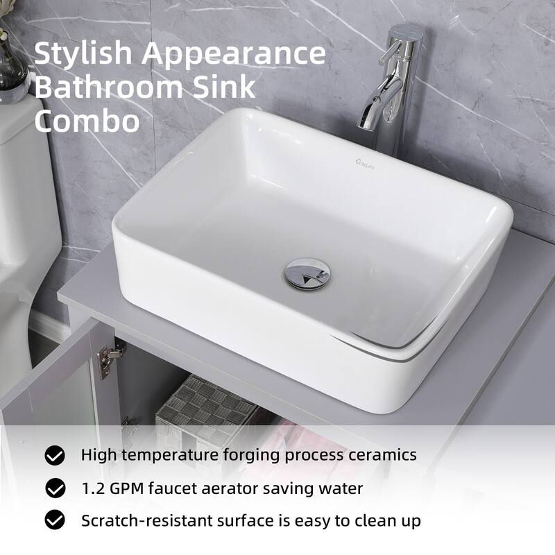36" Bathroom Vanity Sink Gray Set with Side Cabinet Vessel Sink Mirror Faucet Combo