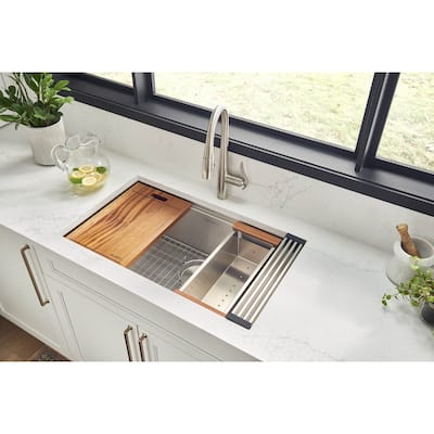 Ruvati 30-inch Workstation Rounded Corners Undermount Ledge Kitchen Sink with Accessories - 30 x 19 - 30 x 19