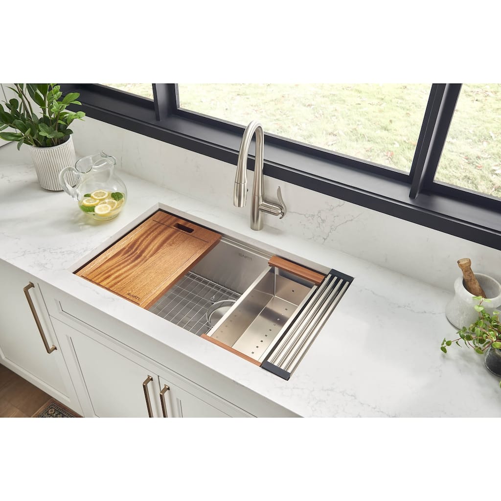 Ruvati 30-inch Workstation Rounded Corners Undermount Ledge Kitchen Sink with Accessories - 30 x 19 - 30 x 19