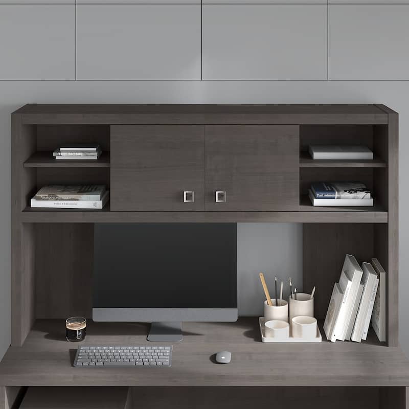 Echo 60W Hutch by Bush Business Furniture - Charcoal Maple