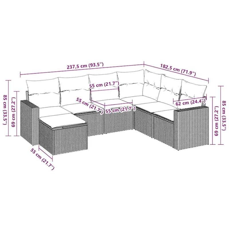 vidaXL Garden Sofa Set Brown and Cream White - 21.7 x 21.7 x 14.6