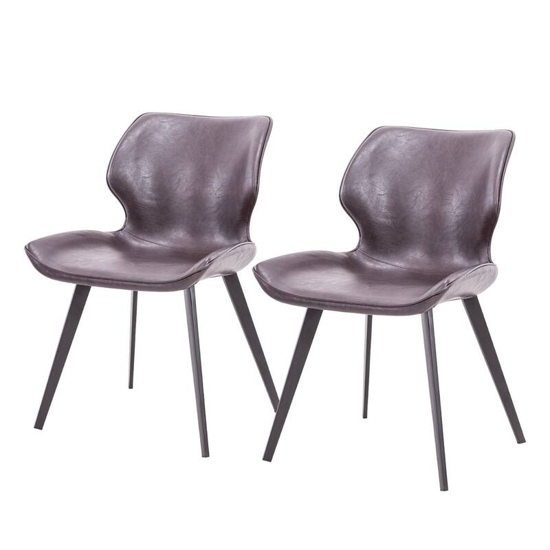 Set of Two Dark Brown And Black Upholstered Faux Leather Dining Side Chairs