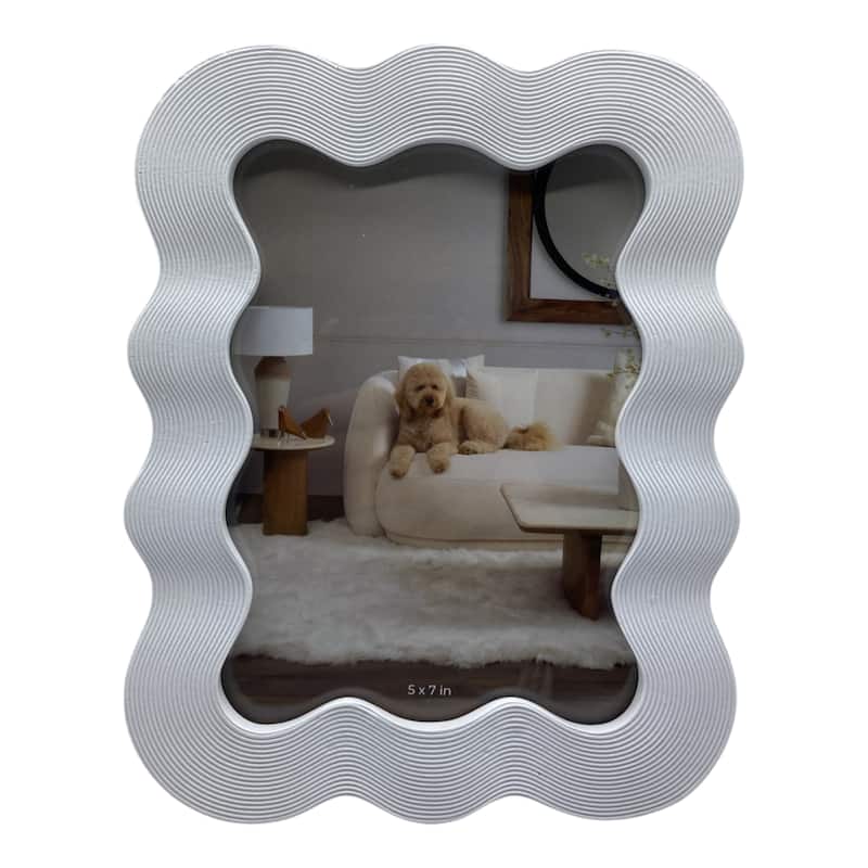 Polyresin Photo Frame Sculpted Wavy Border Textured Edge Design - 7" x 1" x 9" - White