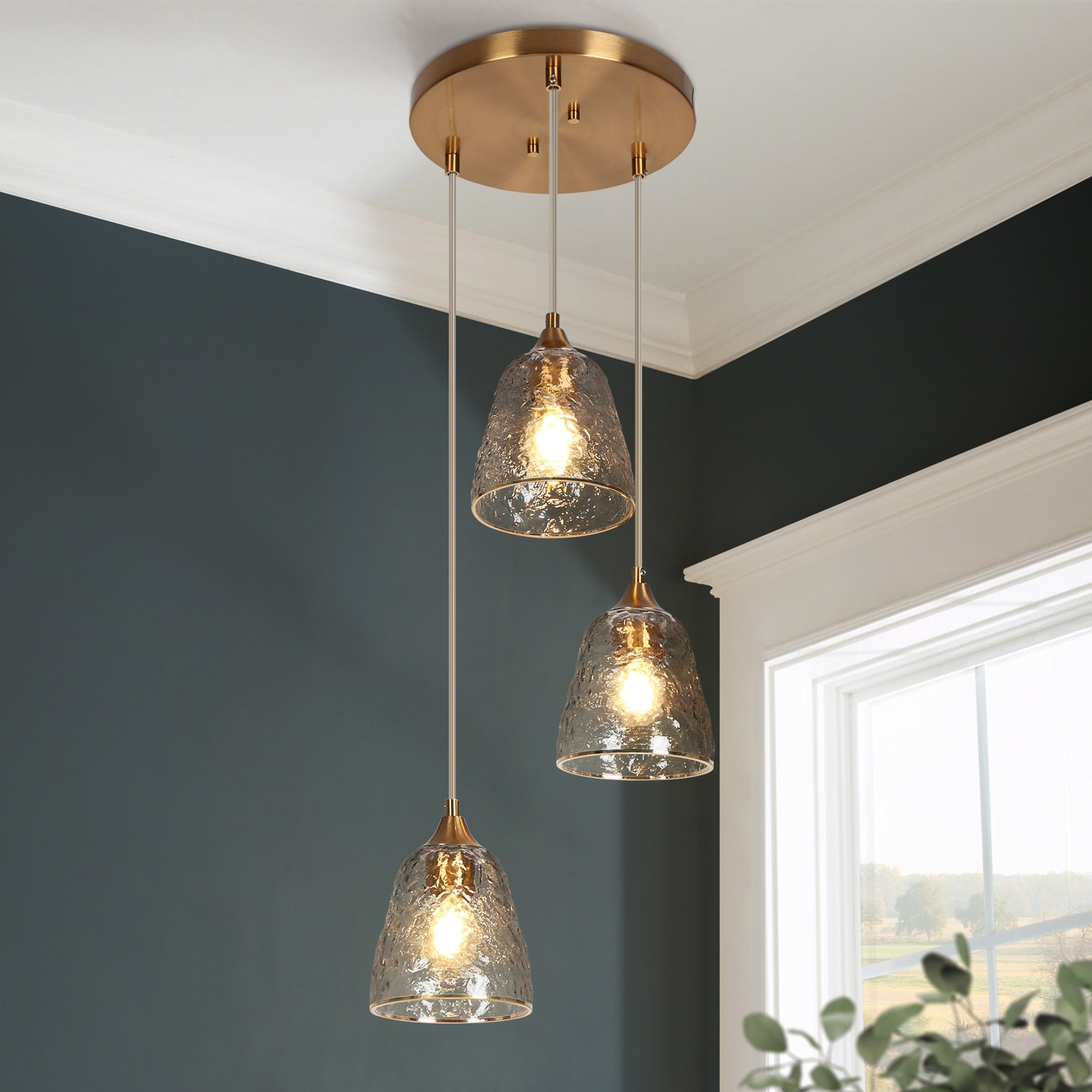 KANADEMONO Gold × Glass Ceiling Light 3 Deyidn Modern 3-Light Gold Chandelier Height Adjustable with
