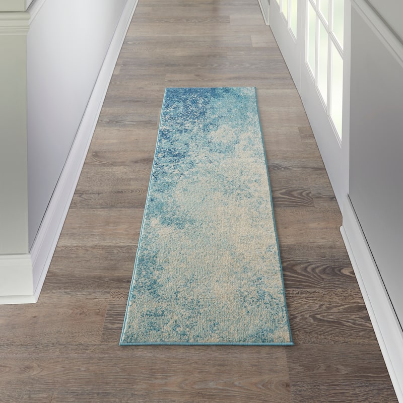 Nourison Passion Colorful Modern Abstract Area Rug - 1'10" x 6' Runner - Navy/Light Blue