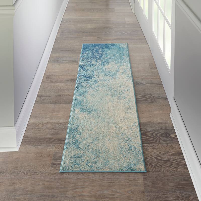 Nourison Passion Colorful Modern Abstract Area Rug - 2'2" x 10' - Navy/Light Blue