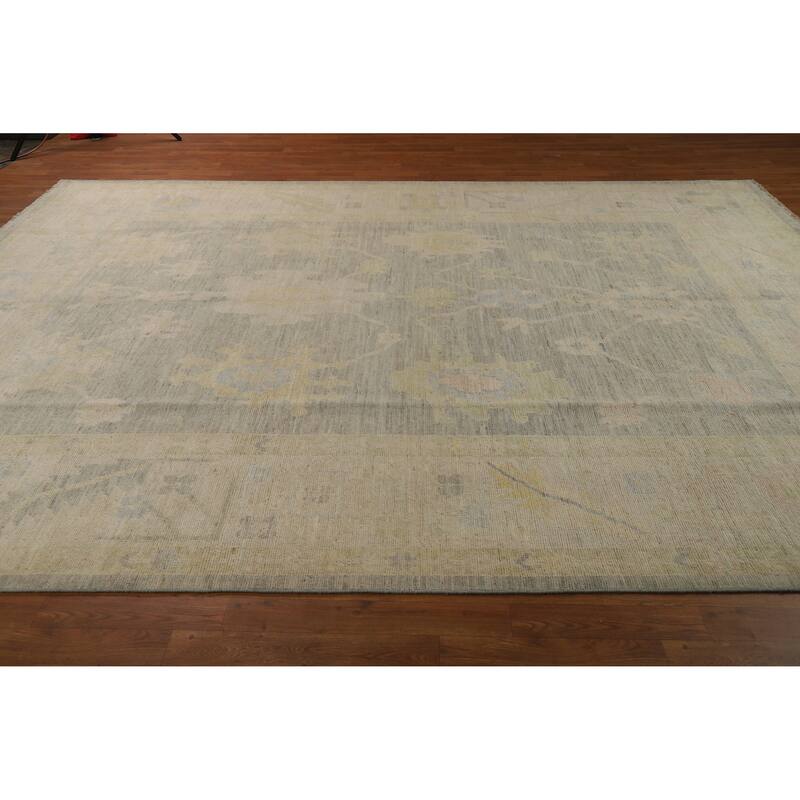 Hand Knotted Oriental 100% Wool Carpet Transitional All-Over Greys & Charcoal Oushak Area Rug - 11' 9'' X 8' 8''