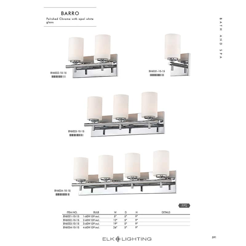 Barro 11.9-inch Wide 2-Light Vanity Light in Chrome