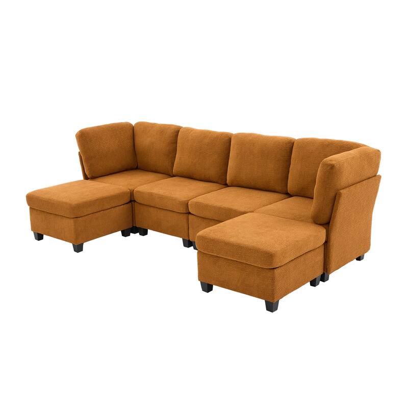 Modular Sleeper Sofa Bed U-shaped Sectional Couches with Hidden Storage Seat and Ottomans, Freely Combinable Chaise Lounge Sofa