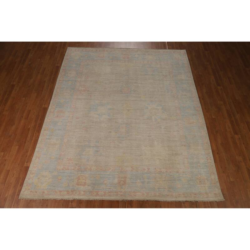 Floral Oushak Turkish Area Rug Handmade Vegetable Dye Wool Carpet - 8'0"x 9'9"