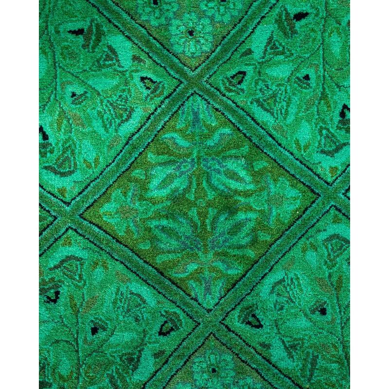 Overton Hand Knotted Wool Vintage Inspired Modern Contemporary Overdyed Green Octagon Area Rug - 6' 1" x 6' 1"