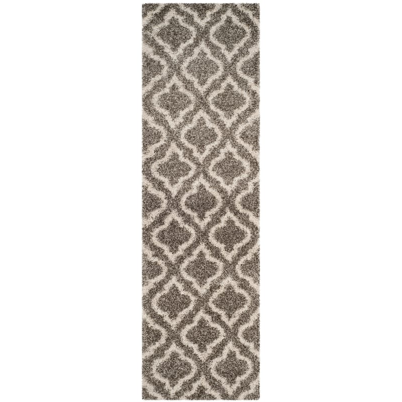 SAFAVIEH Hudson Shag Sheilah Moroccan 2-inch Thick Rug - 2'3" x 10' Runner - Grey/Ivory